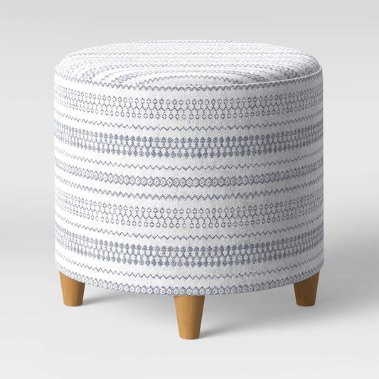 Round Woven Ottoman Blue/White - Threshold