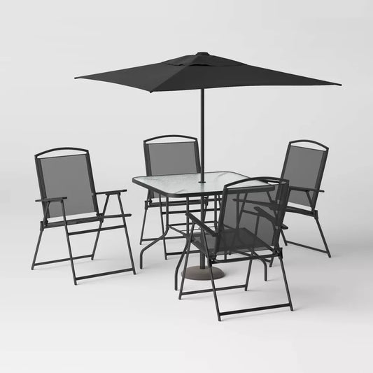 6pc Patio Dining Set with Umbrella, Outdoor Furniture Set -Room Essentials