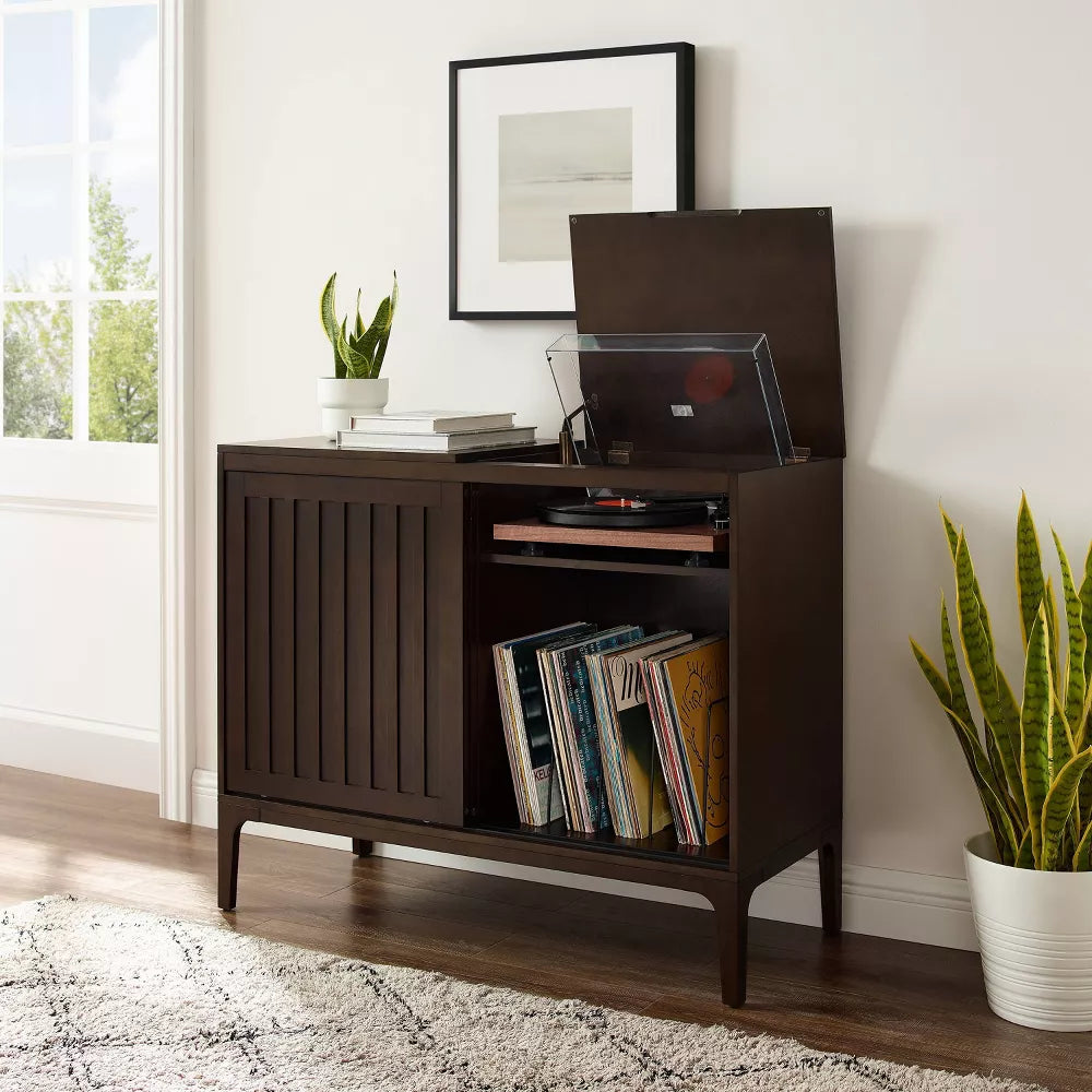 Asher Record Storage Media Console Dark Brown - Crosley