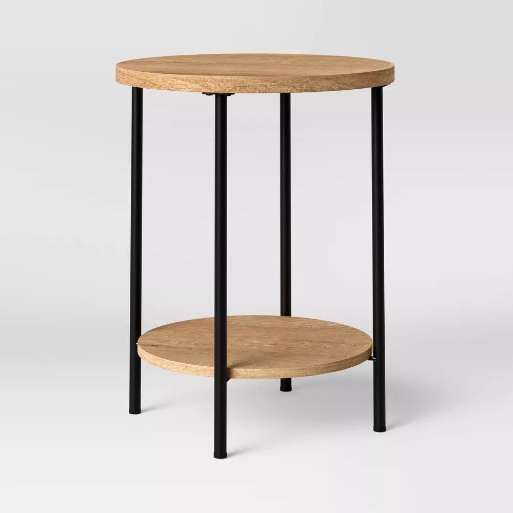 Wood and Metal Round End Table Natural - Room Essentials