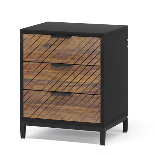 Tribesigns Wooden 3 Drawers Nightstand, Black 1PC