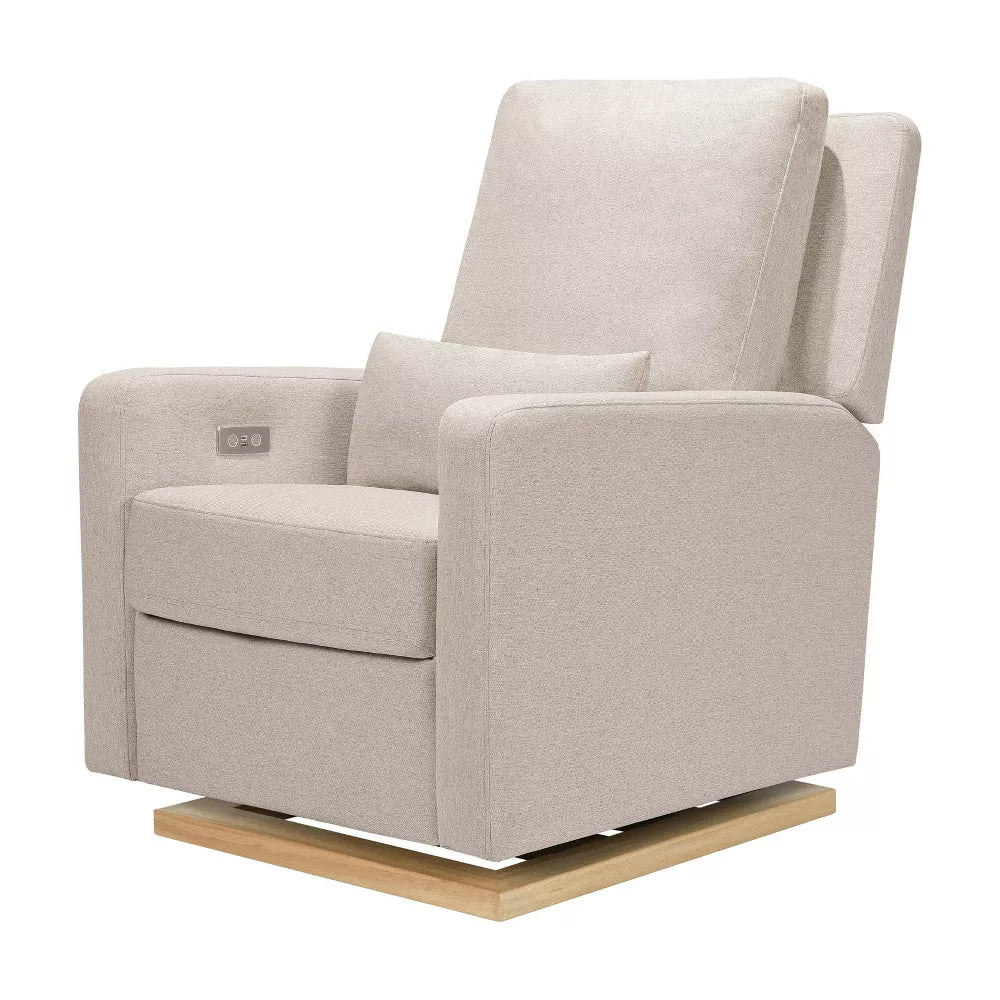 Babyletto Sigi Glider Power Recliner with Electronic and USB with Light Wood Base