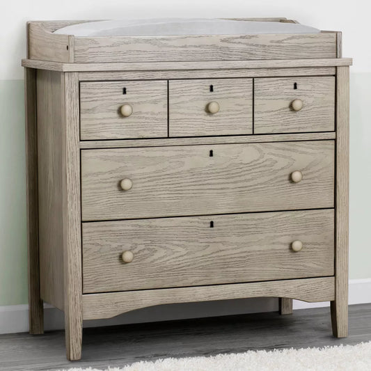 Delta Children Farmhouse 3 Drawer Dresser with Changing Top -Textured Limestone