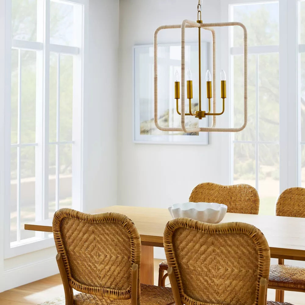 Rattan Lantern Ceiling Pendant Brass - Threshold designed with Studio McGee