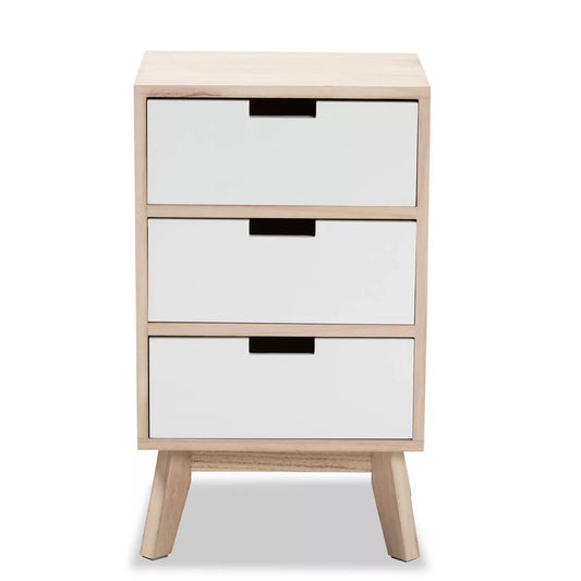 Halian Two-Tone Wood 3 Drawer Nightstand White/Light Brown - Baxton Studio