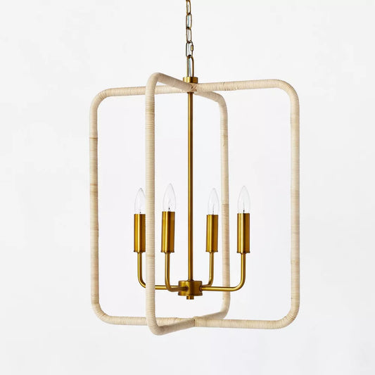 Rattan Lantern Ceiling Pendant Brass - Threshold designed with Studio McGee