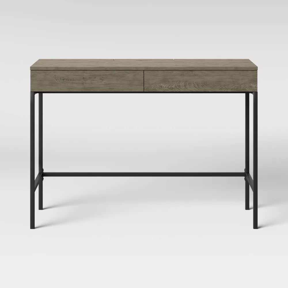 Loring Wood Writing Desk with Drawers and Charging Station Gray - Threshold