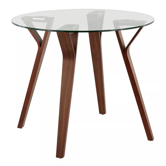 35.5" Folia Mid-Century Modern Modern Round Dining Tables Walnut/Clear - LumiSource