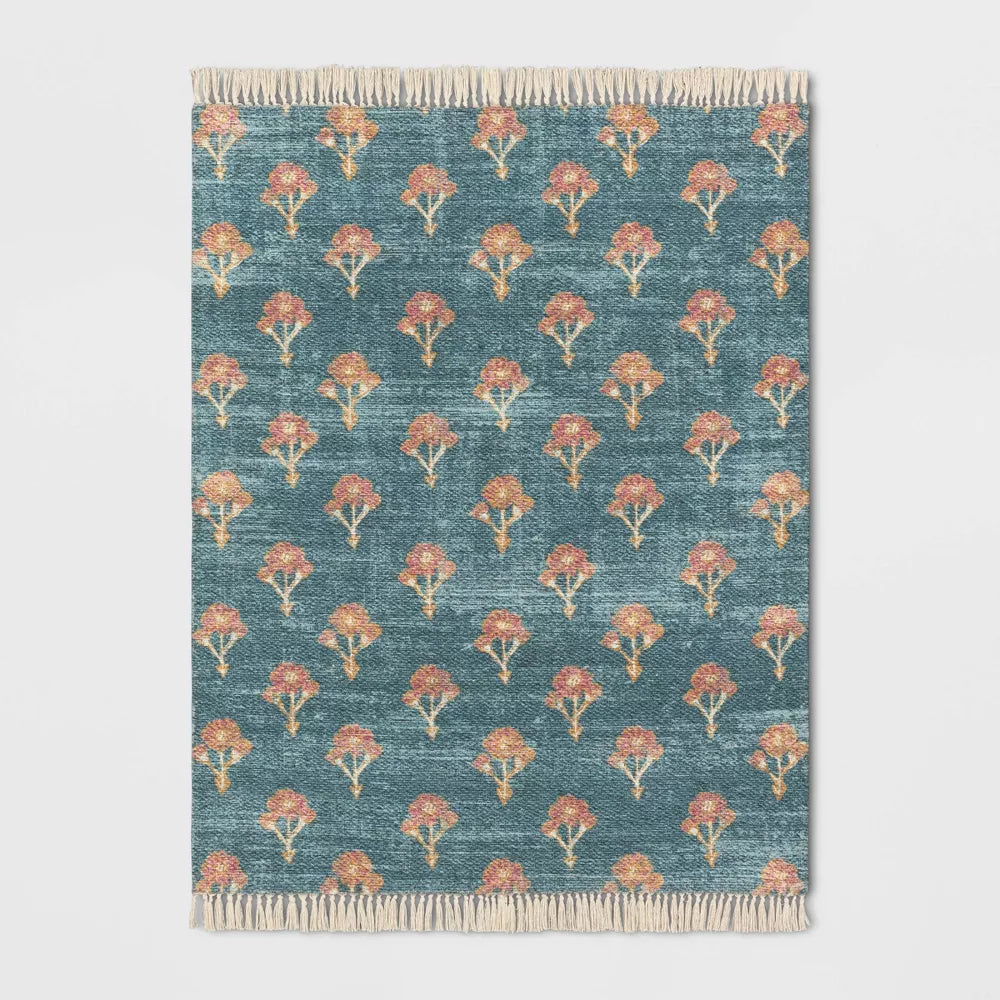 Floral Block Printed Blue Rug Blue 5x7 - Threshold™