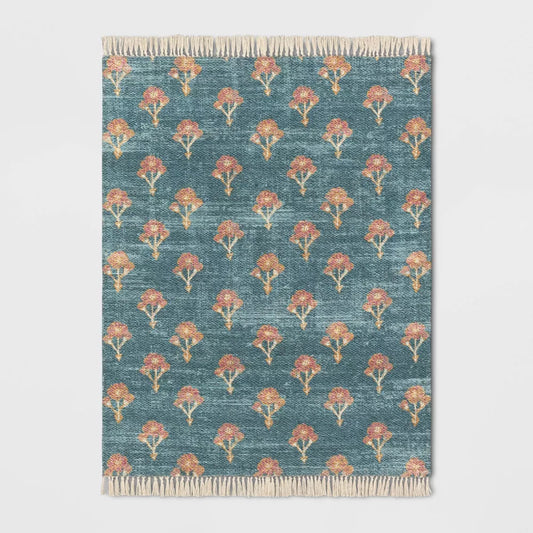 Floral Block Printed Blue Rug Blue 5x7 - Threshold™