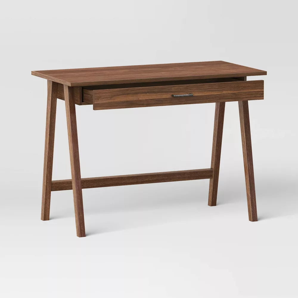 Paulo Wood Writing Desk with Drawer Walnut- Threshold