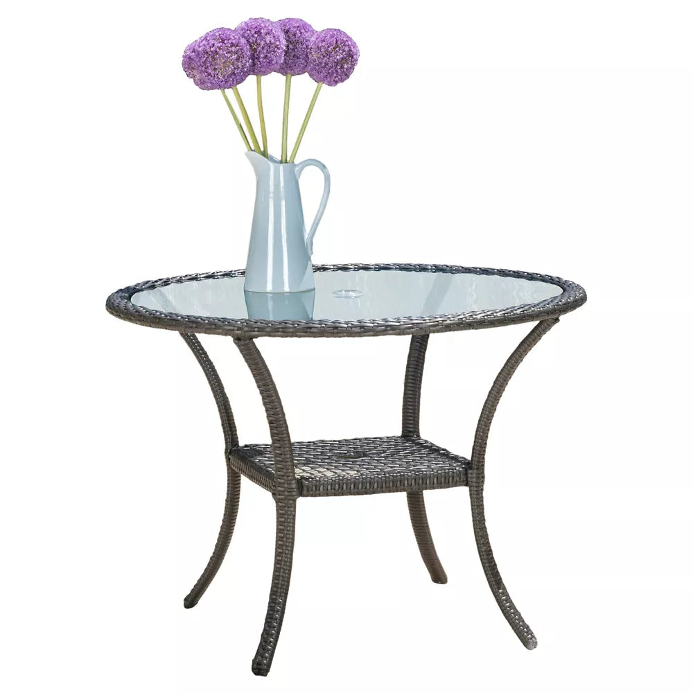 San Pico Round Wicker and Glass Table -Gray -Christopher Knight Home: Weather-Resistant Iron-Frame