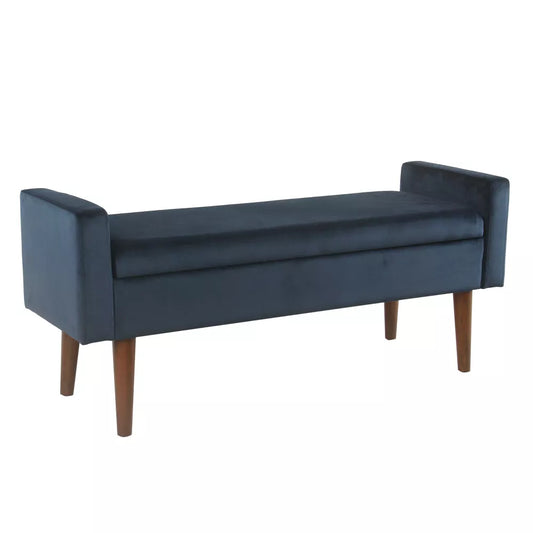 Fulton Velvet Storage Bench Dark Navy -HomePop