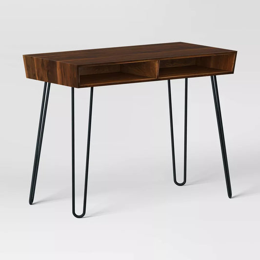 Hairpin Writing Desk with Storage- threshold-Brown