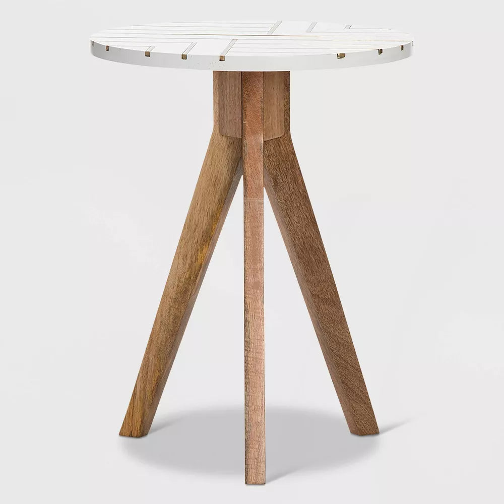 Amari Round Side Table with Brass Inlay Top White - Adore Decor