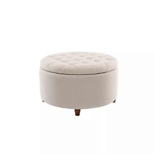 Large Round Tufted Storage Ottoman with Lift Off Lid - WOVENBYRD