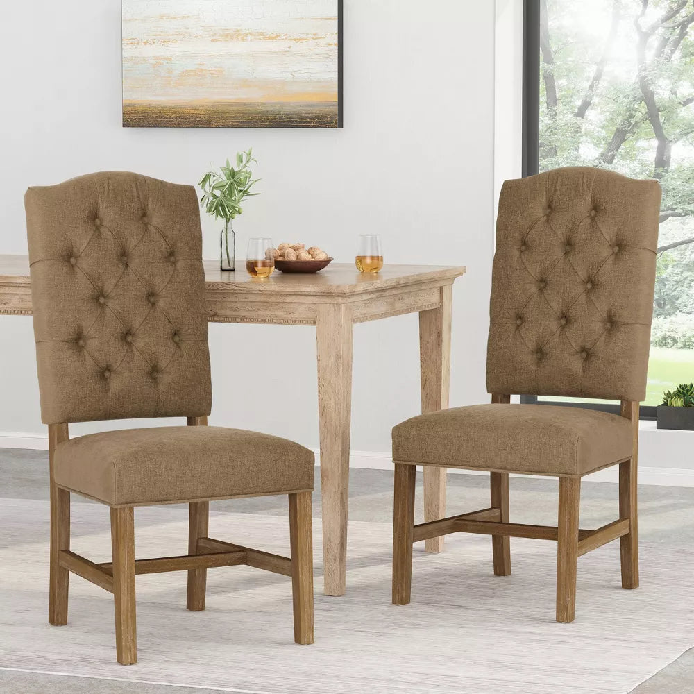 2pk Hyvonen Contemporary Fabric Tufted Dining Chairs Dark Beige/Natural - Christopher Knight Home