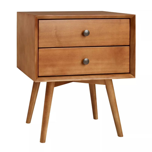 Greenberg 2 Drawer Mid-Century Modern Solid Wood Nightstand Caramel - Saracina Home