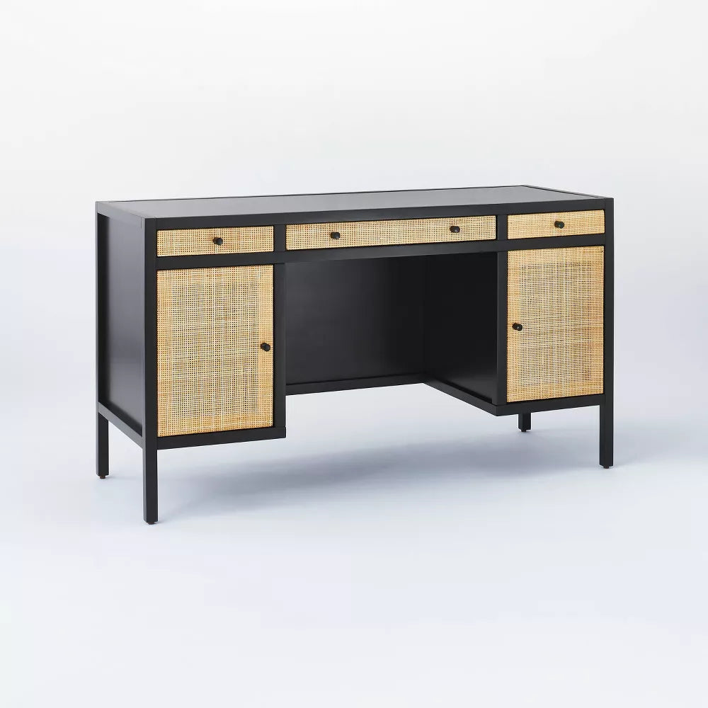 Springville Wood Executive Desk with Drawers Black - Threshold designed with Studio McGee