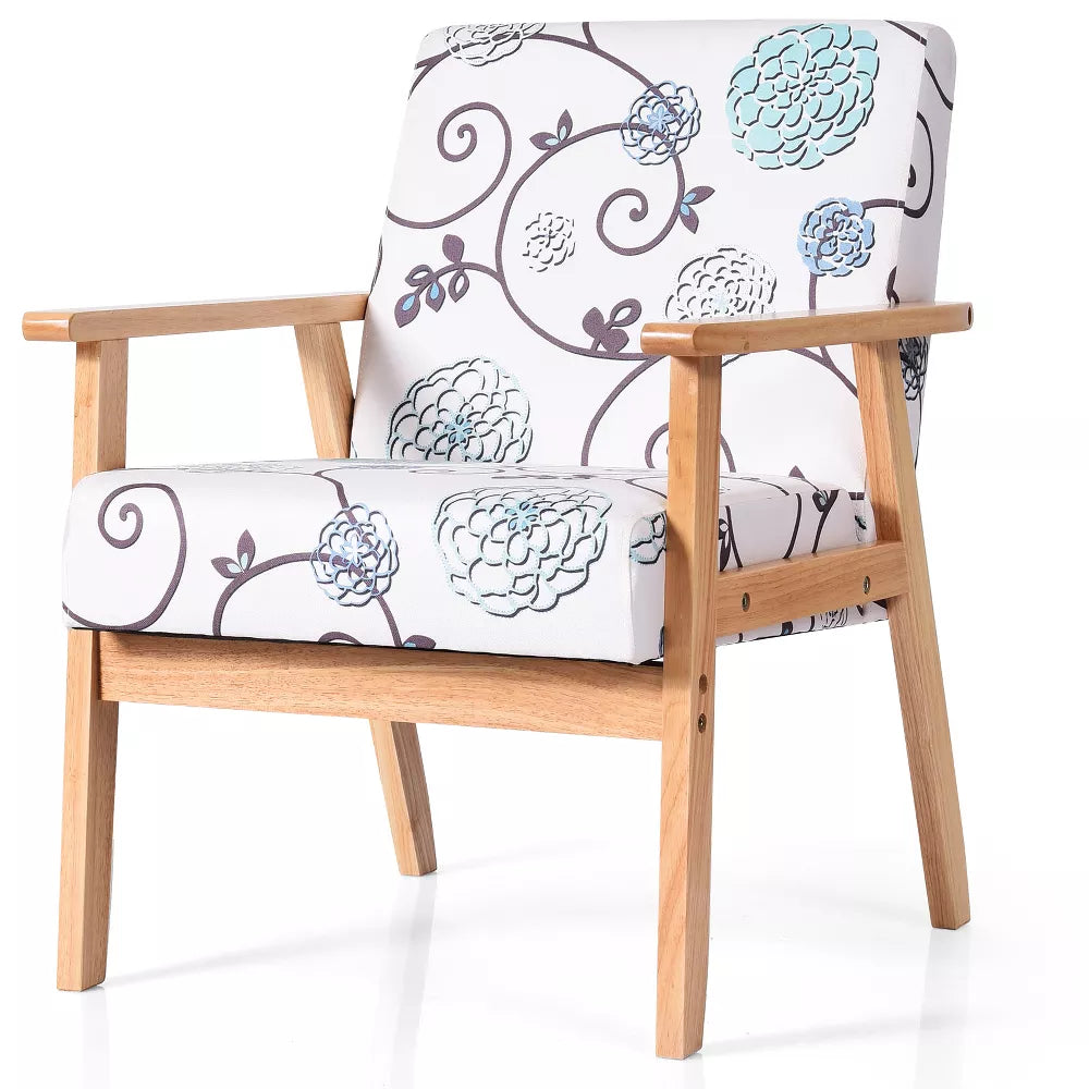 Tangkula Accent Armchair Fabric Upholstered Lounge Chair with Wooden Legs