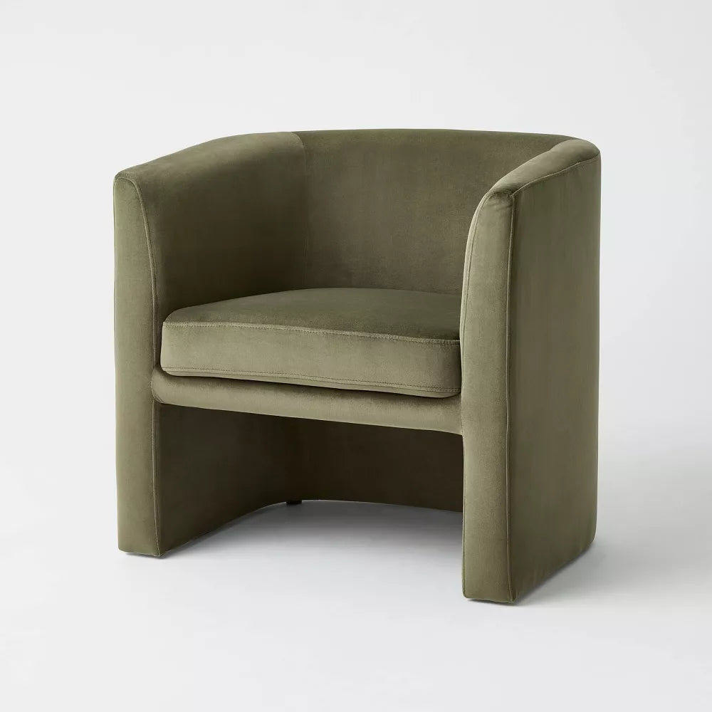 Vernon Upholstered Barrel Accent Chair Olive Velvet - Threshold designed with Studio McGee