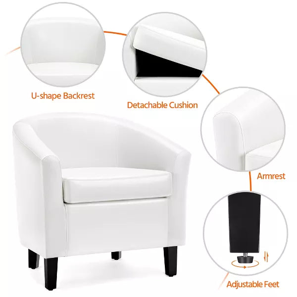 Yaheetech Faux Leather Accent Chair Armchair Club Chair For Living Room - White