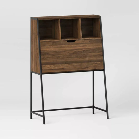 Loring Wood Secretary Desk with Hutch and Charging Station Walnut - Threshold