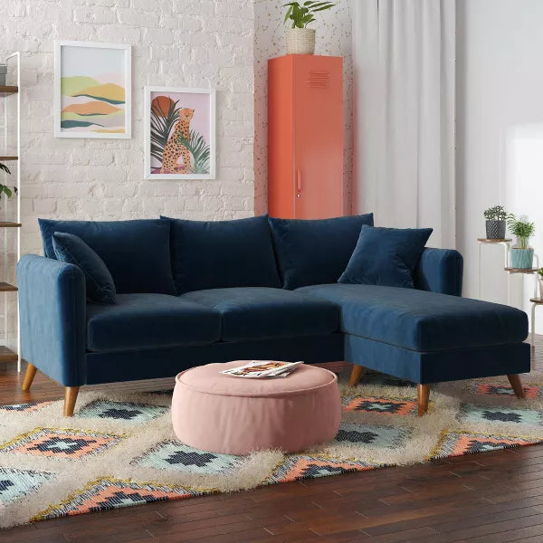 Magnolia Sectional Sofa with Pillows Blue Velvet - Novogratz