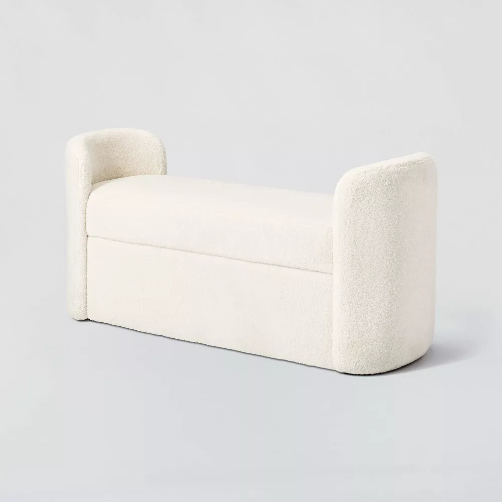 Springdell Rounded Bench Cream Faux Shearling: Velvet Upholstery, Metal & Plywood Frame -Threshold designed with Studio McGee