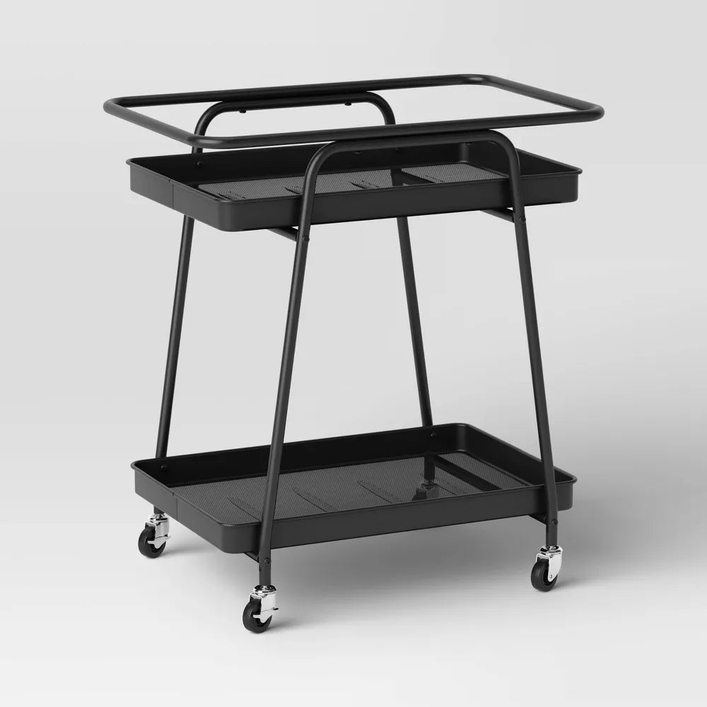 Metal Mesh Rolling Patio Bar Cart Black -Room Essentials