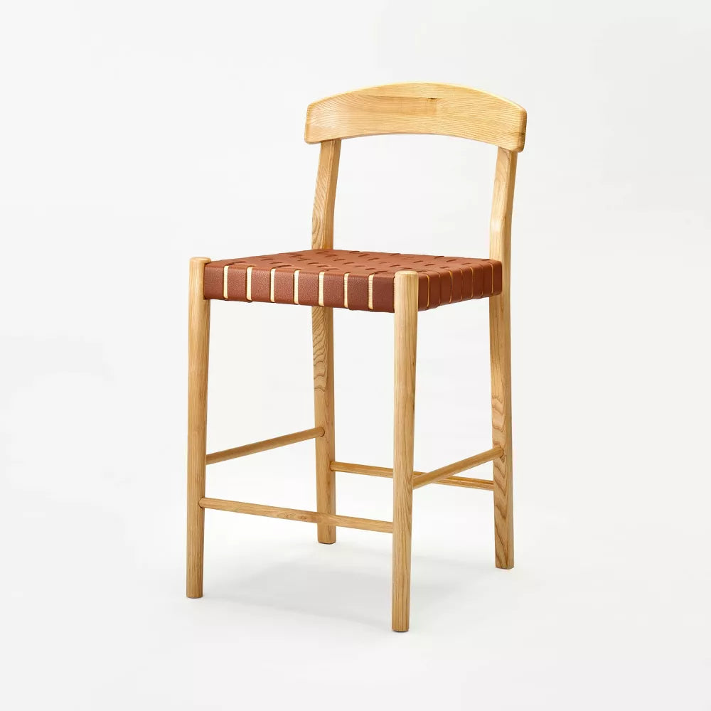 Gilbert Arch Back Caned Woven Counter Height Barstool Walnut - Threshold designed with Studio McGee