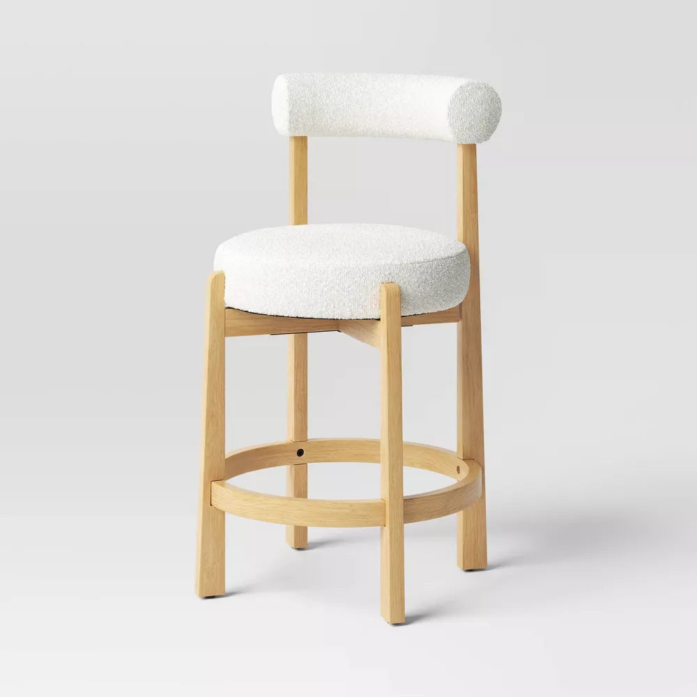 Sculptural Upholstered and Wood Boucle Counter Height Barstool Cream -Threshold