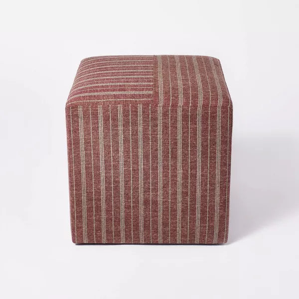 Lynwood Square Upholstered Cube - Threshold™ designed with Studio McGee- Burgundy Stripe