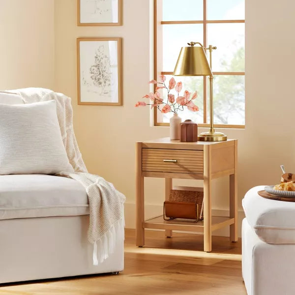 Grooved Wood Square Accent Side Table with Drawer - Natural - Hearth & Hand™ with Magnolia