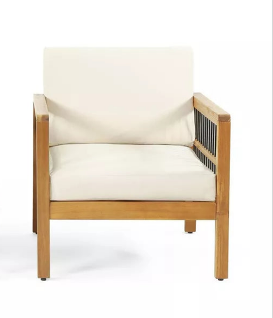 Elias Outdoor Acacia Wood Club Chairs with Cushions Teak/Beige -Christopher Knight Home