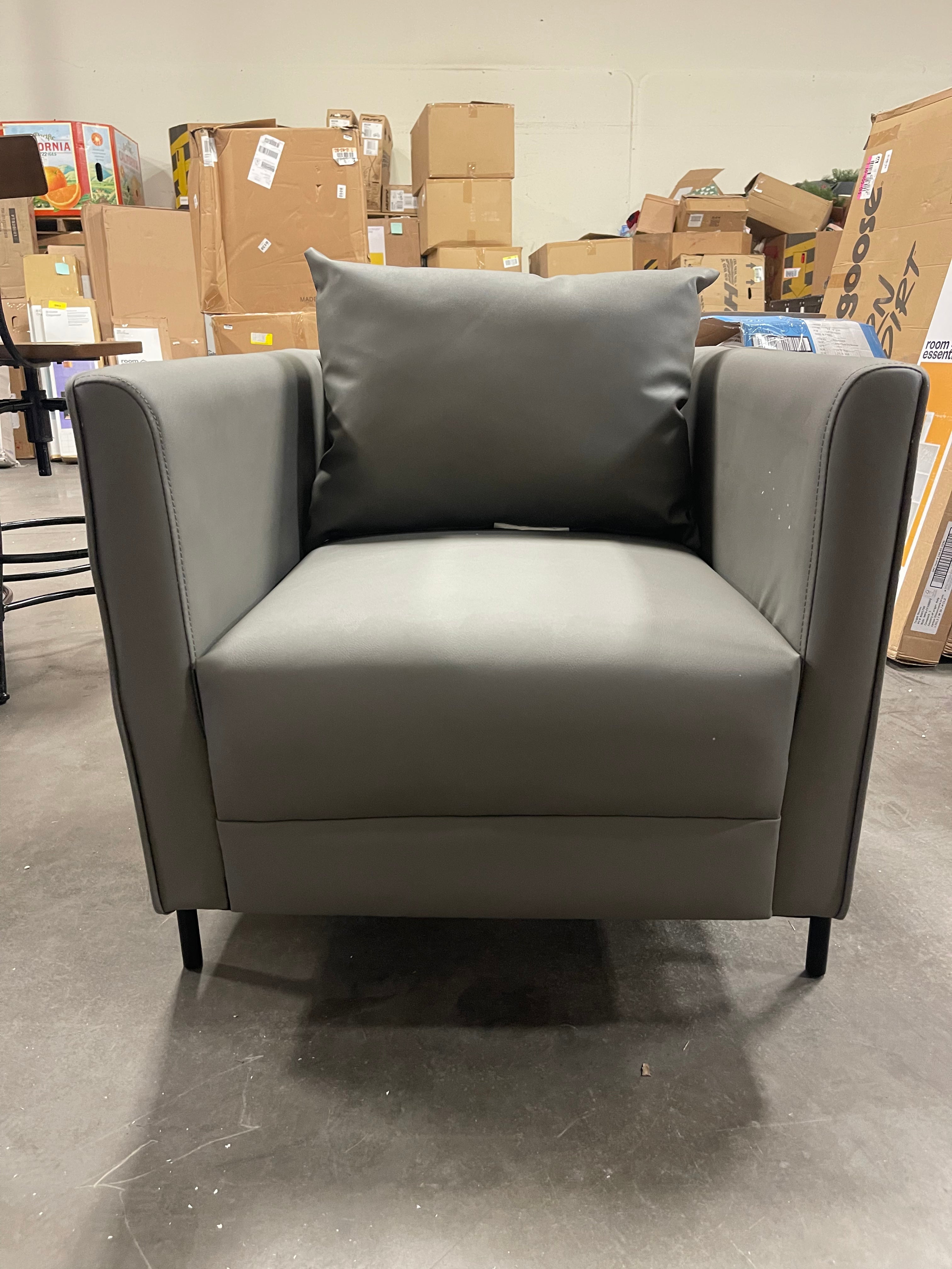 Upholstered Armchair with Metal Frame Gray Faux Leather Project