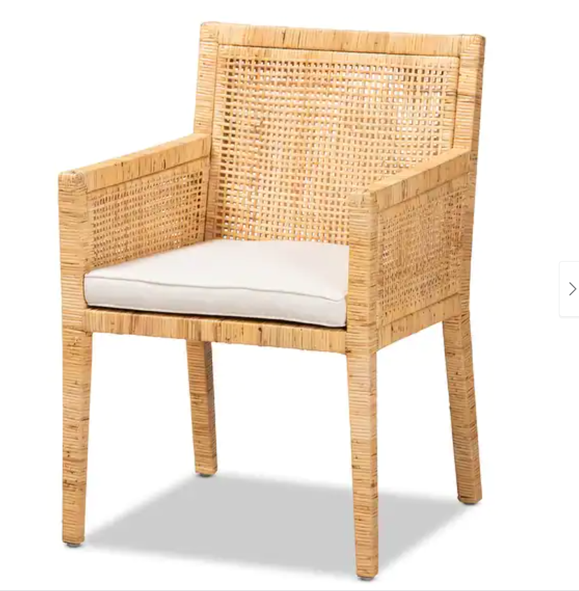 Karis Modern Natural Finished Wood and Rattan Dining Chairs