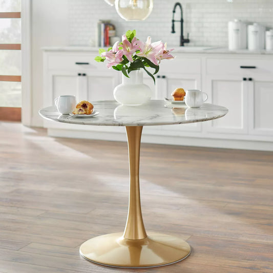 Kavitt Round Dining Table - Angelo:Home (White/Gold)