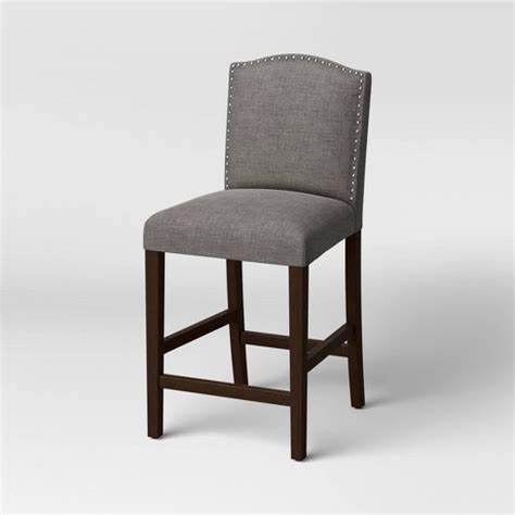 Camelot Nailhead Trim Counter Height Barstool Gray- Threshold