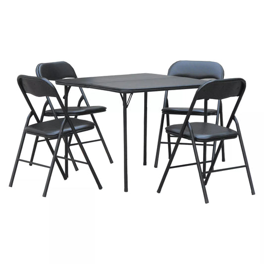 Peakform 5pc Folding Table Set Black: Vinyl Padded, Space-Saving Storage, No Tools Assembly