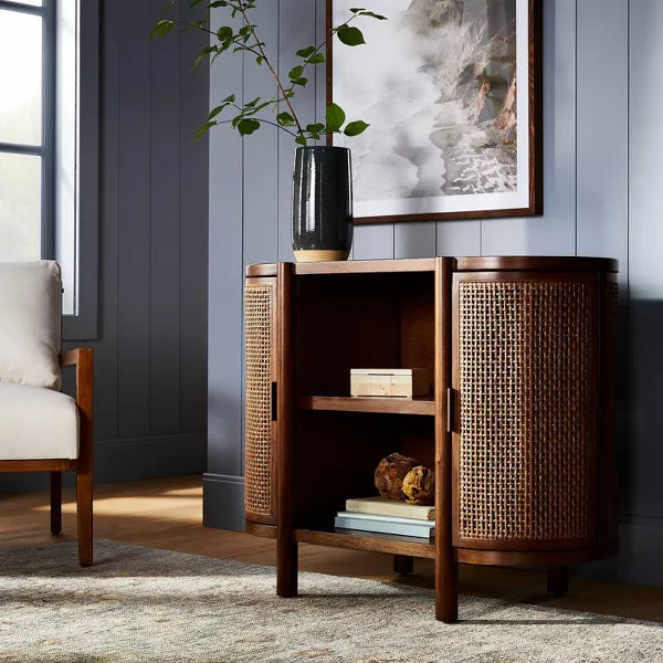 Portola Hills Caned Door Console with Shelves Walnut - Threshold designed with Studio McGee