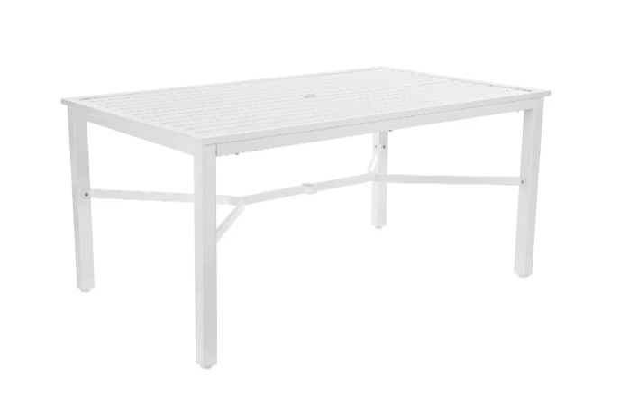 Outdoor Dining Table Rectangular Patio Slat Top Steel Frame (lattice White)