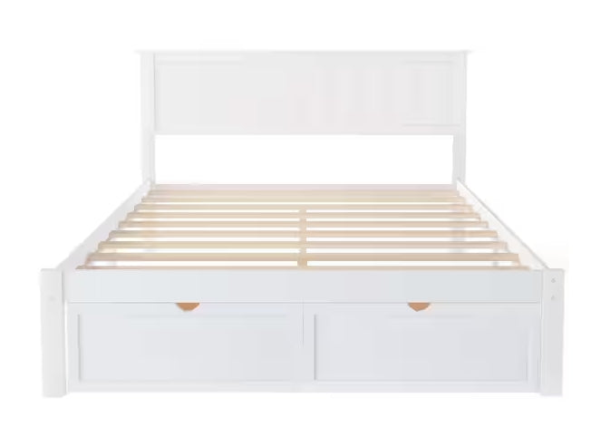 White Frame Full Size Platform Bed with Under-Bed Drawer