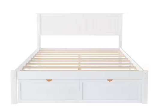 White Frame Full Size Platform Bed with Under-Bed Drawer