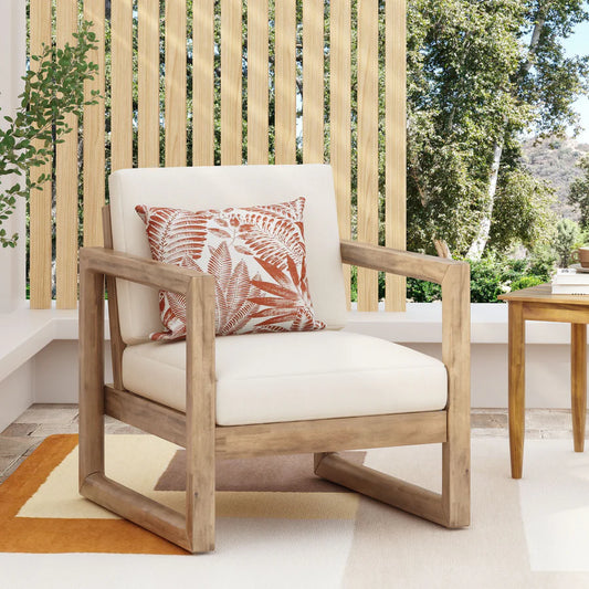 Stefan Acacia Wood Outdoor Club Chair with Cushions by Christopher Knight Home