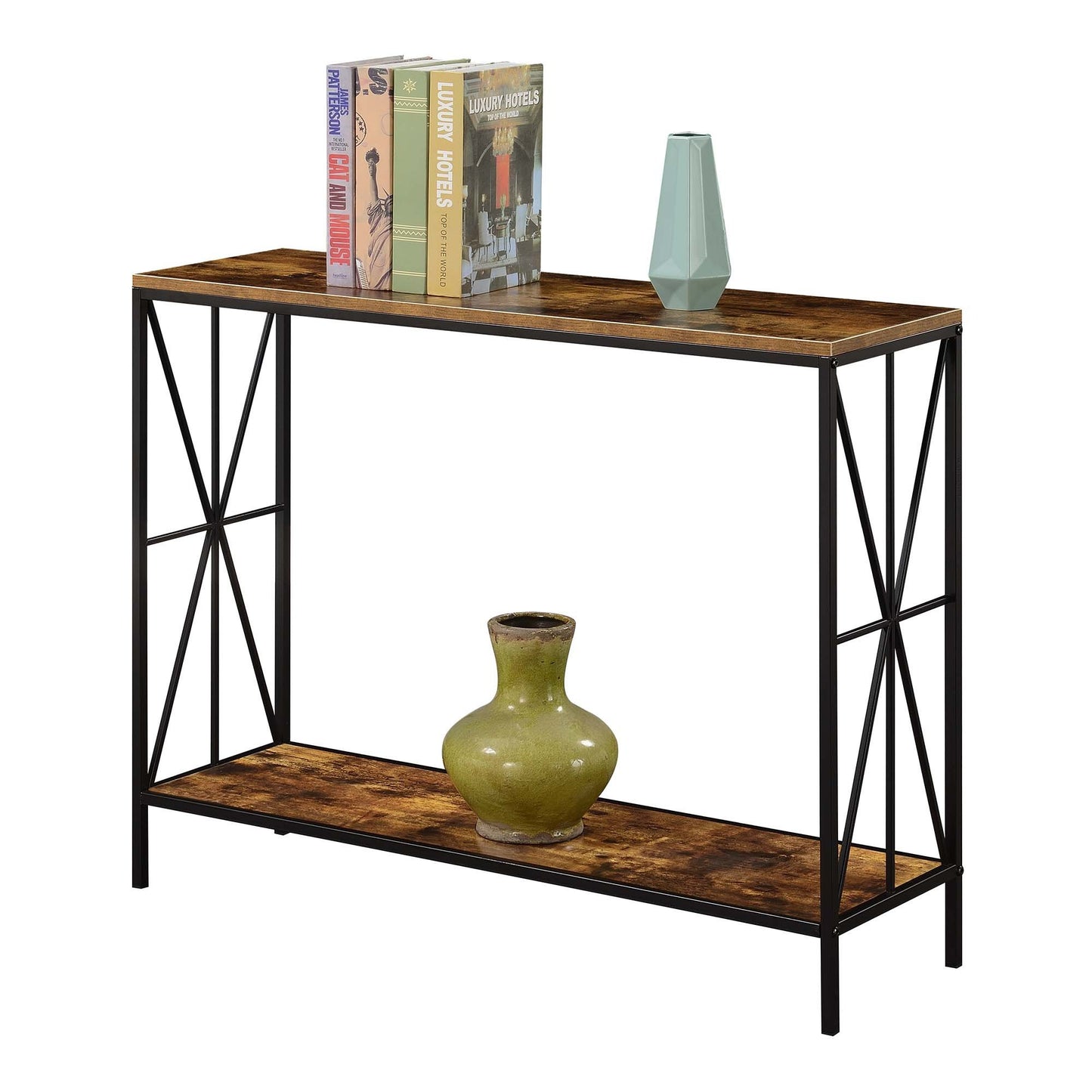 Convenience Concepts Tucson Starburst Console Table with Shelf, Barnwood/Black