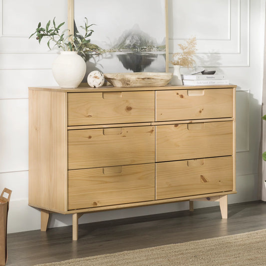 Walker Edison 6-Drawer Groove Handle Solid Wood Dresser -Natural Pine