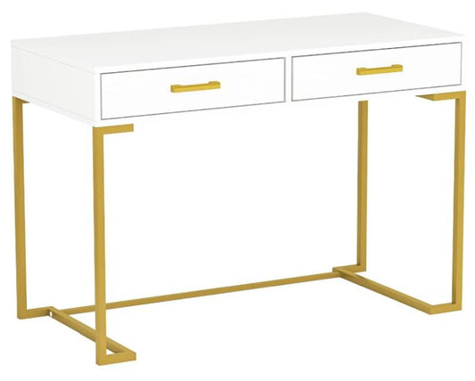 40" White and Golden Desk Small White Desk