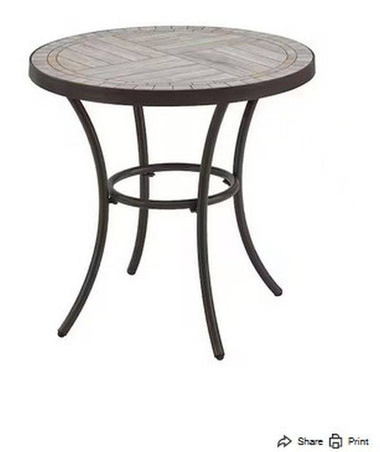 27 in. Brown Round Metal Outdoor Side Table with Grouted Porcelain Top