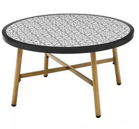 Round Metal Outdoor Coffee Table with Ceramic Tile Top